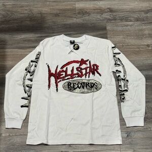 Hellstar Records Men's White Long-Sleeve Graphic Tee